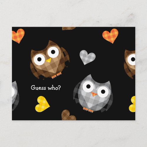 Adorable Checkered Hoot Owl Pattern Postcard