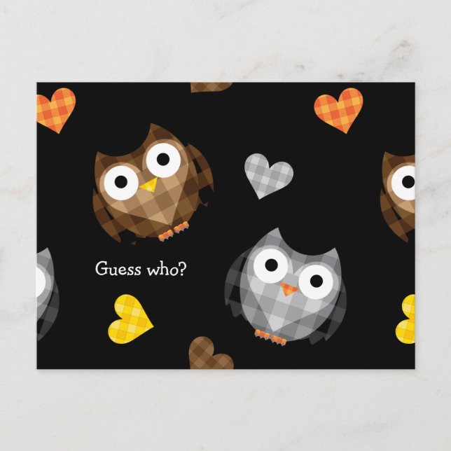 Adorable Checkered Hoot Owl Pattern Postcard (Front)