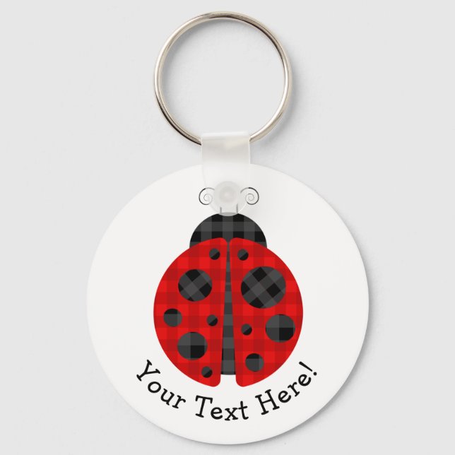 Adorable checkered plaid ladybug graphic icon keychain (Front)