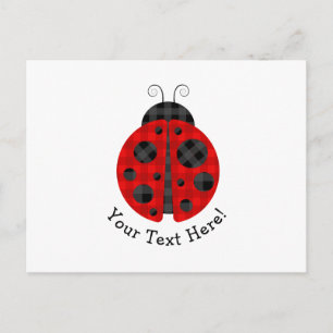 Adorable checkered plaid ladybug graphic icon postcard
