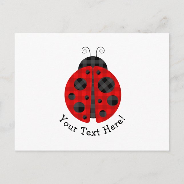 Adorable checkered plaid ladybug graphic icon postcard (Front)