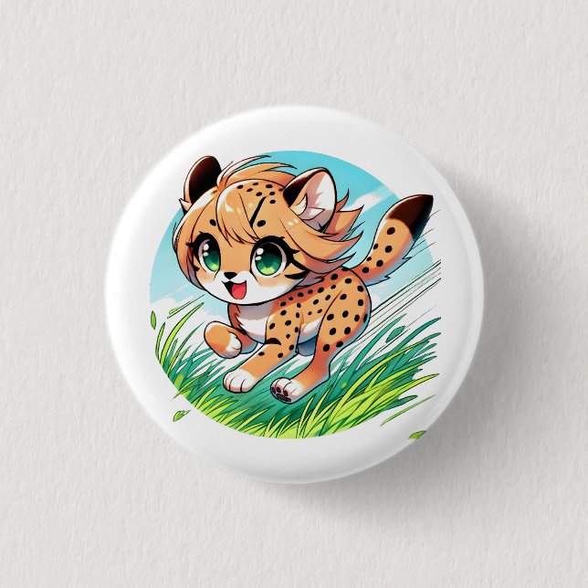 Adorable cheetah cub running playfully button (Front)