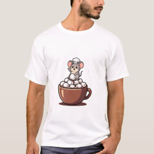 Adorable Chef Mouse Waving from a Marshmallow T-Shirt