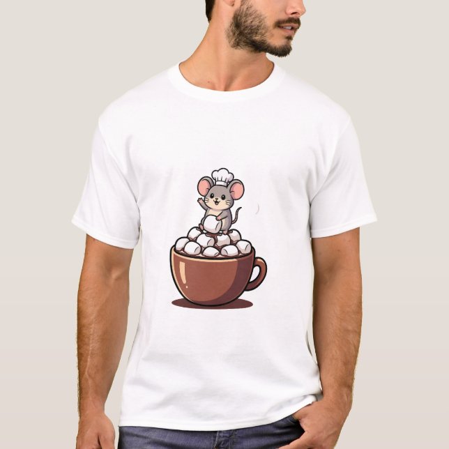 Adorable Chef Mouse Waving from a Marshmallow T-Shirt (Front)