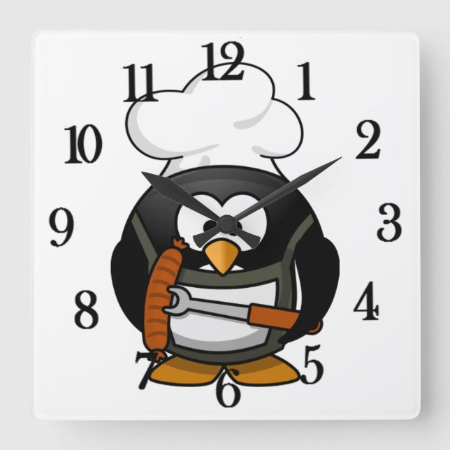 Adorable Chef Penguin(Customizabe) - Square Clock (Front)