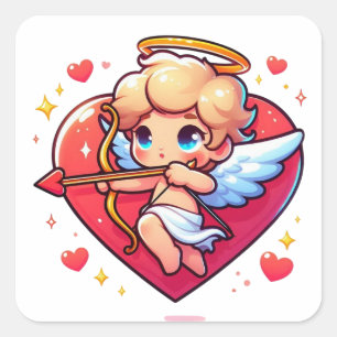 Adorable Cherub Cupid's Romantic Aim Square Sticker