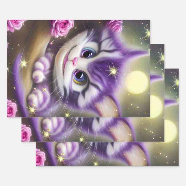 Adorable Cheshire Kitten Wrapping Paper Sheets (Set)