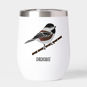 Adorable Chestnut Backed Chickadee Bird Thermal Wine Tumbler