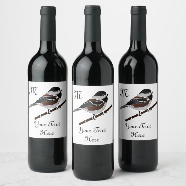 Adorable Chestnut Backed Chickadee Bird Wine Label (Bottles)