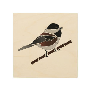Adorable Chestnut Backed Chickadee Bird Wood Wall Art