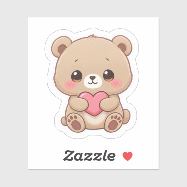 Adorable Chibi Bear with Heart  Sticker (Sheet)