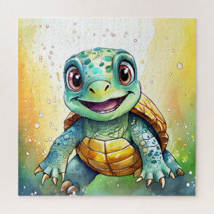 Adorable Chibi Sea Turtle Under the Sea Jigsaw Puzzle
