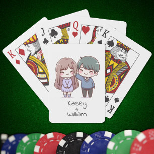 Adorable Chibi-Style Couple Personalized Poker Cards
