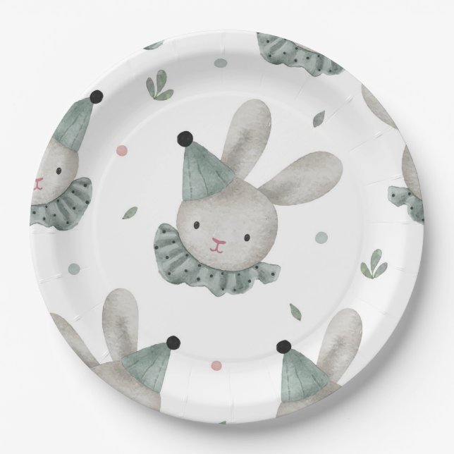 Adorable Chic Bunny Rabbit Rustic Paper Plates (Front)