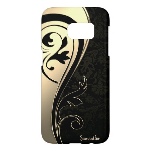 Adorable Chic Gold Black Paisley _Personalized Samsung Galaxy S7 Case