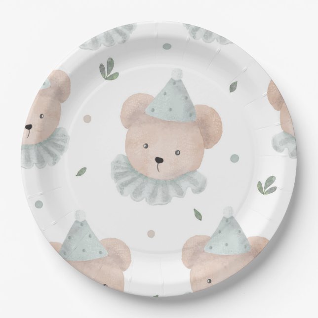 Adorable Chic Teddy Bear Birthday Rustic Paper Plates (Front)