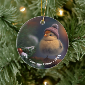 Adorable chick with a winter hat Custom Ceramic Ornament