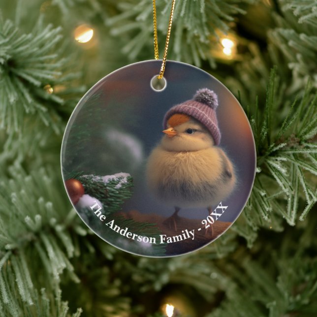 Adorable chick with a winter hat Custom  Ceramic Ornament (Tree)