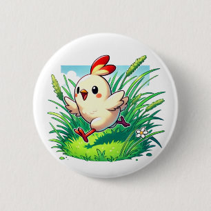 Adorable chicken running happily button