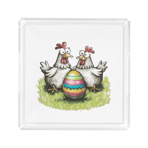 Adorable chickens and Easter egg Acrylic Tray