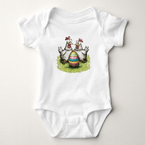 Adorable chickens and Easter egg Baby Bodysuit