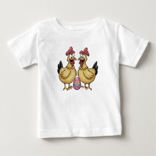 Adorable chickens and Easter egg Baby T_Shirt