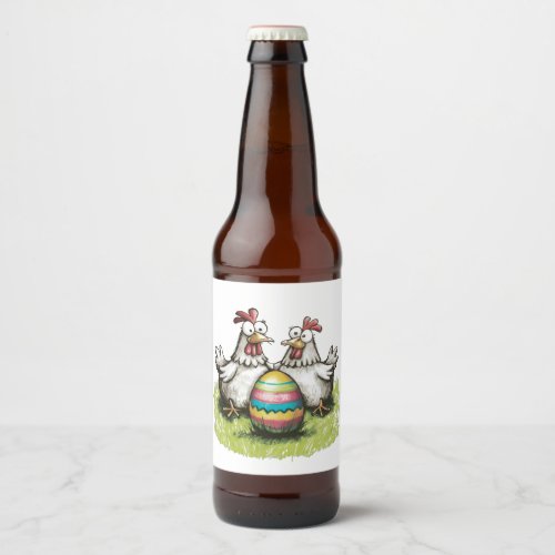 Adorable chickens and Easter egg Beer Bottle Label