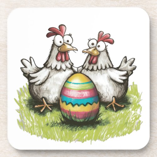 Adorable chickens and Easter egg Beverage Coaster