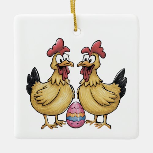 Adorable chickens and Easter egg Ceramic Ornament