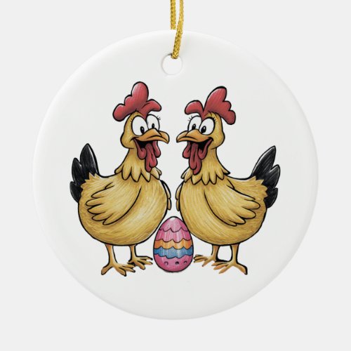 Adorable chickens and Easter egg Ceramic Ornament