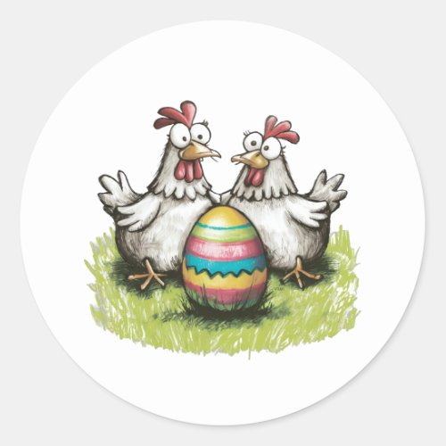 Adorable chickens and Easter egg Classic Round Sticker