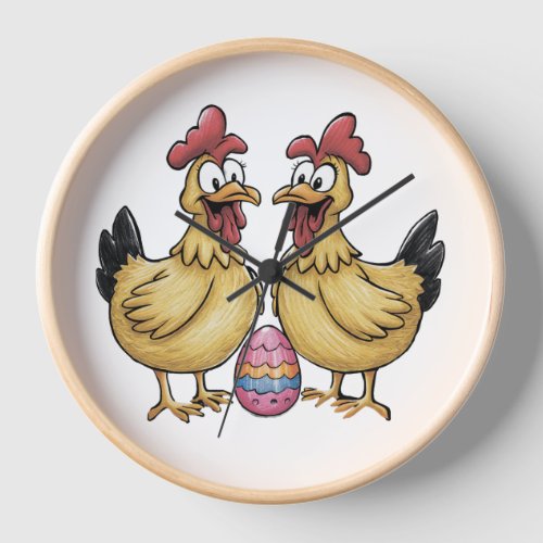 Adorable chickens and Easter egg Clock