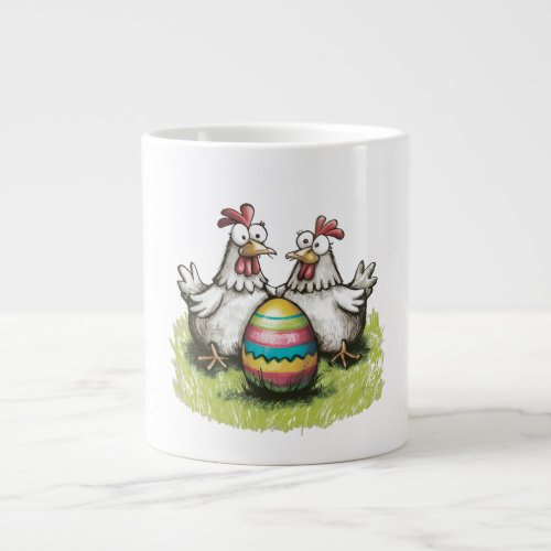 Adorable chickens and Easter egg Giant Coffee Mug