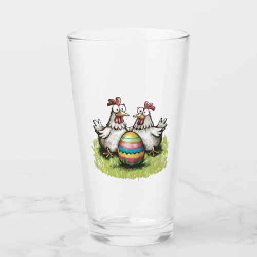 Adorable chickens and Easter egg Glass