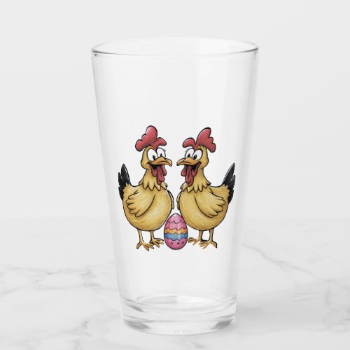 Adorable chickens and Easter egg Glass