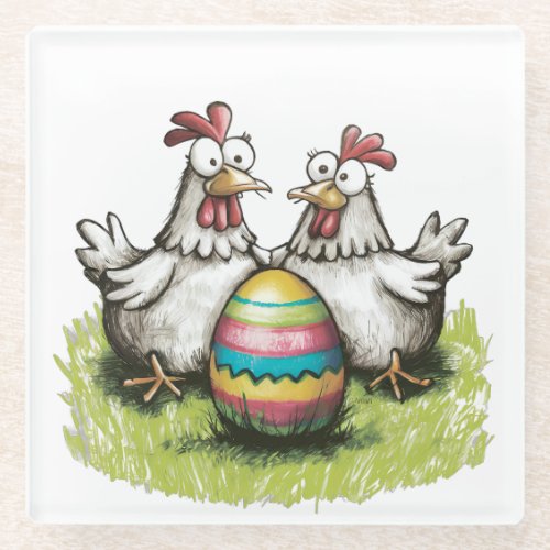 Adorable chickens and Easter egg Glass Coaster