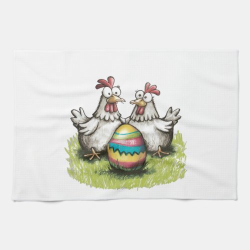 Adorable chickens and Easter egg Kitchen Towel
