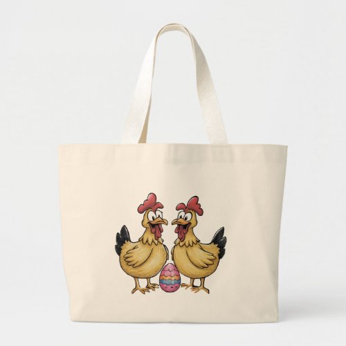 Adorable chickens and Easter egg Large Tote Bag