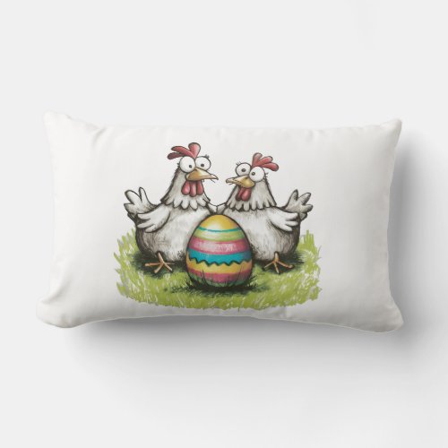 Adorable chickens and Easter egg Lumbar Pillow