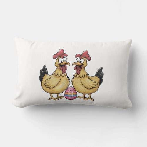Adorable chickens and Easter egg Lumbar Pillow