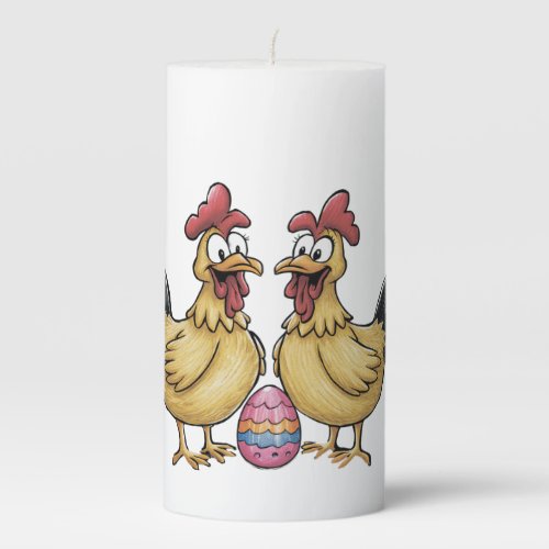 Adorable chickens and Easter egg Pillar Candle