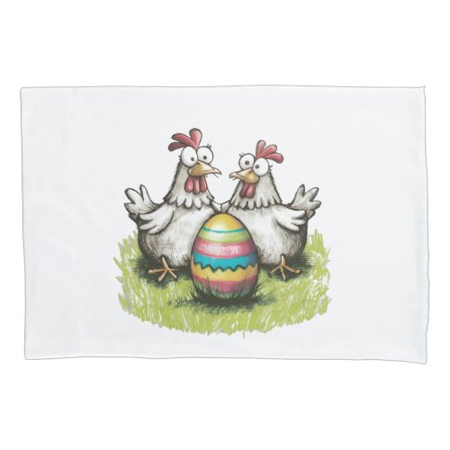 Adorable chickens and Easter egg Pillow Case