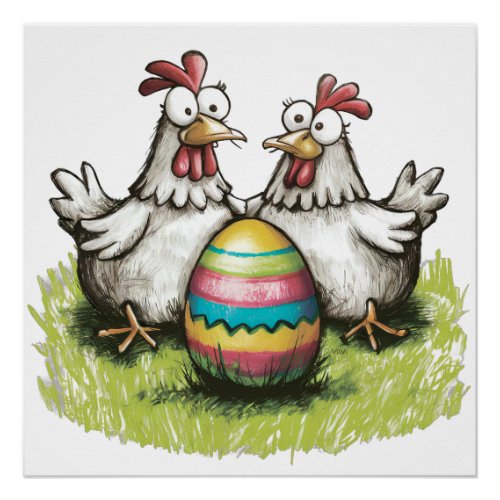 Adorable chickens and Easter egg Poster