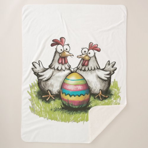 Adorable chickens and Easter egg Sherpa Blanket