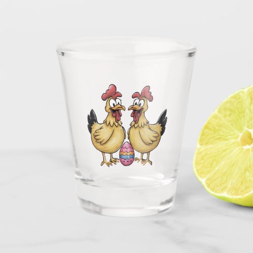 Adorable chickens and Easter egg Shot Glass