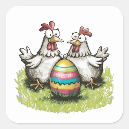 Adorable chickens and Easter egg Square Sticker