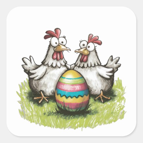 Adorable chickens and Easter egg Square Sticker