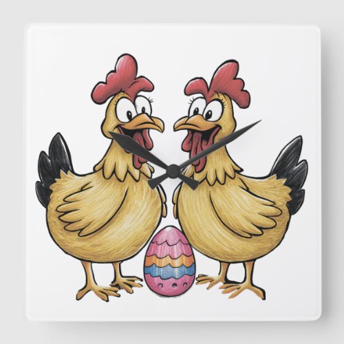 Adorable chickens and Easter egg Square Wall Clock