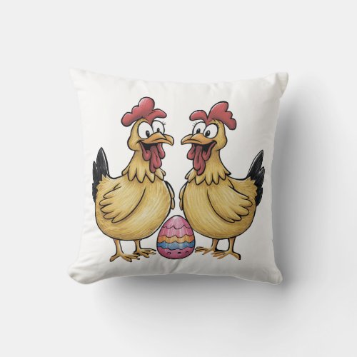 Adorable chickens and Easter egg Throw Pillow