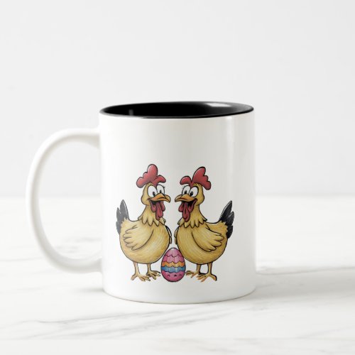 Adorable chickens and Easter egg Two_Tone Coffee Mug